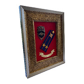 Рамка-коллаж с символикой «Полиция» , погоном подполковник,  лентой «За верность традициям» 